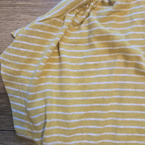 OLD NAVY Loose V-Neck Linen-Blend Henley T- Shirt Womens L Yellow White Striped - Picture 4 of 7